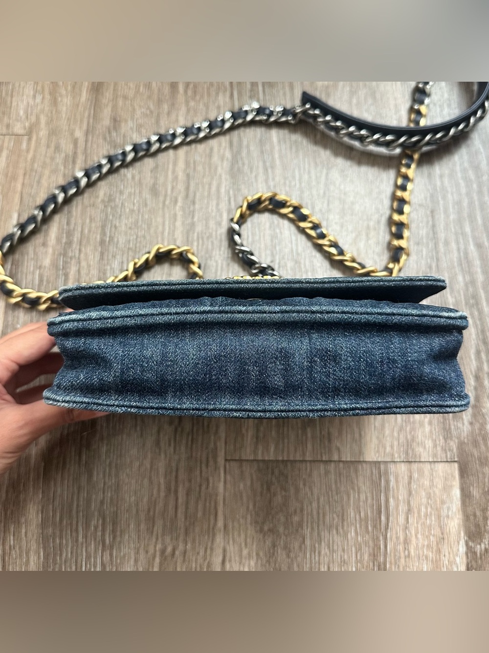 Chanel Denim Quilted Chanel 19 Wallet On Chain WOC Blue Shoulder Bag Crossbody - Picture 5 of 11